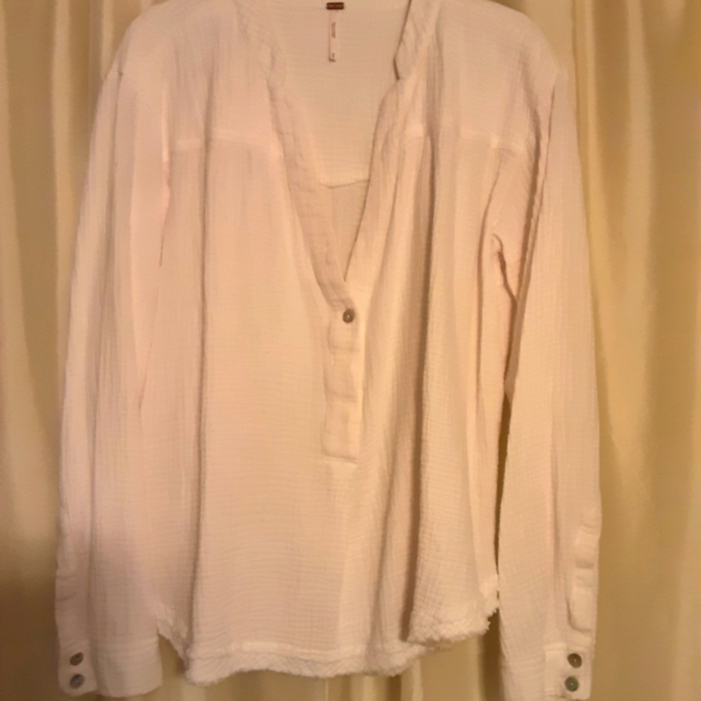 Free People White Raw Edge Top